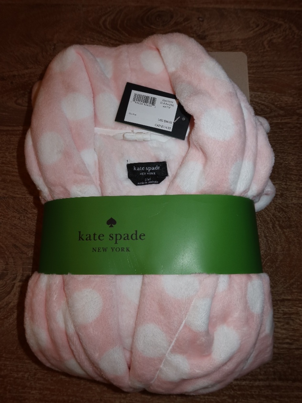 Kate Spade Plush Robe Pink with White Polka Dots NWT in packaging Size L/XL